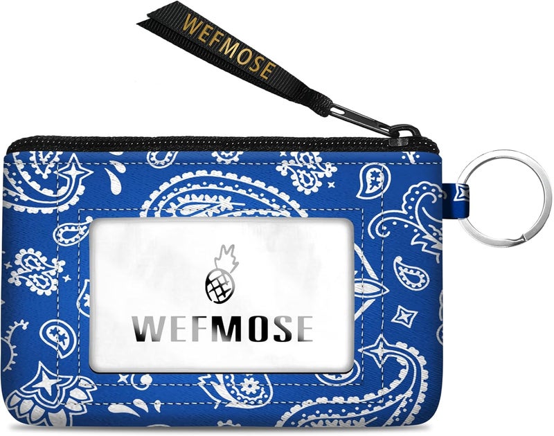 WEFMOSE Small Wallet Keychain with Clear ID Window Zipper Cute ID Case Coin Purse for Women Water Resistant Coin Pouch-Paisley Floral-Blue Keychain Wallet - Image 1